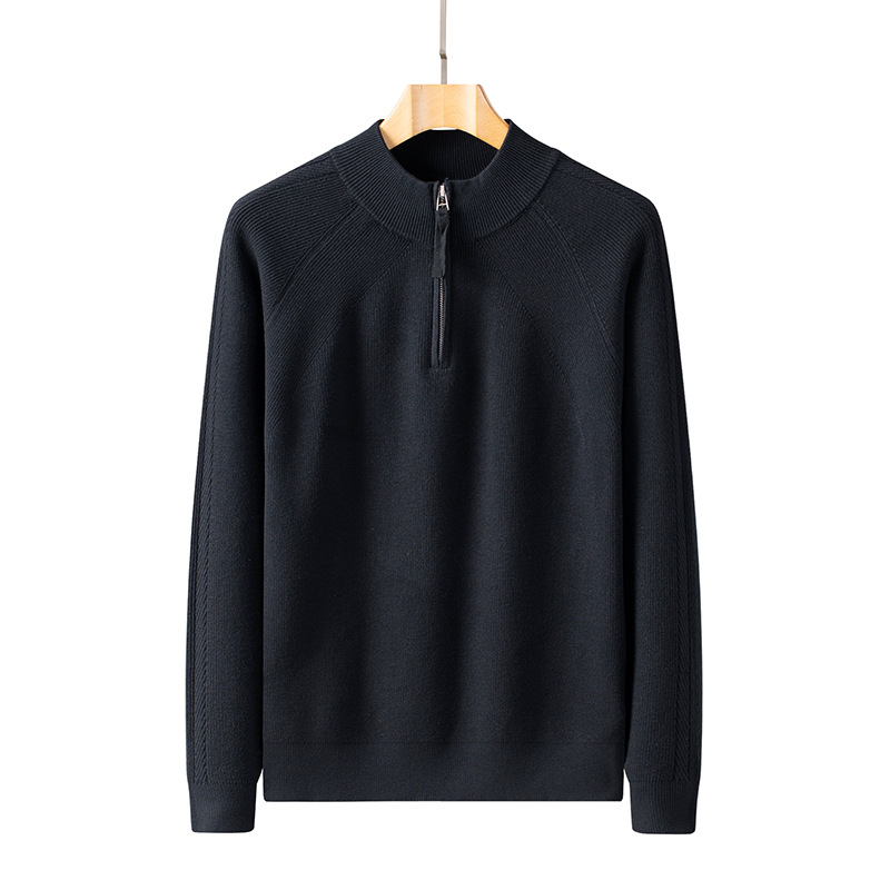 Camiseta de punto de invierno de alta gama de cuello vertical casual cross-border chaqueta de hombre de cuello medio alto suéter de cremallera personalizado para hombres
