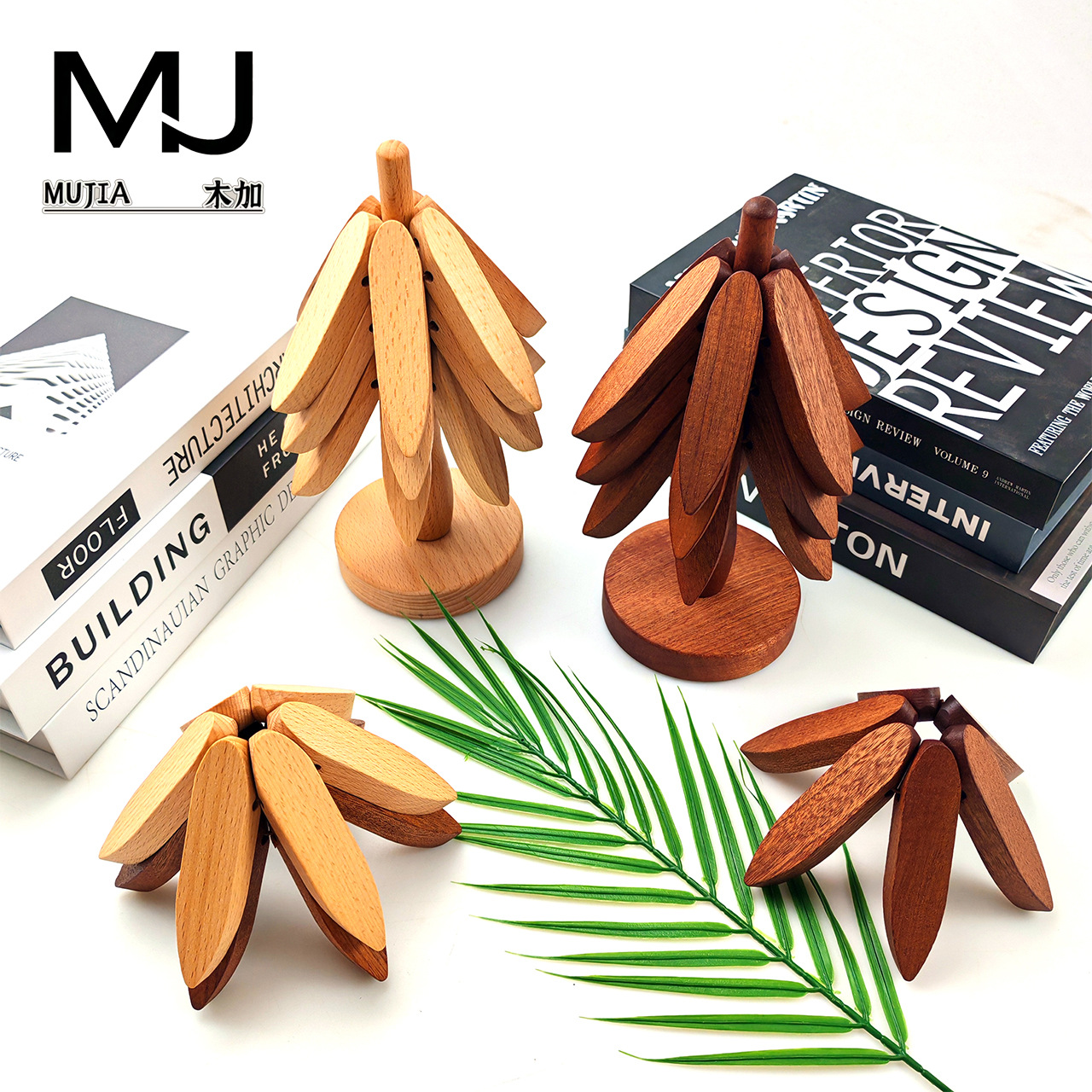 Creativo árbol de Navidad de madera tapete de aislamiento térmico tapete de mesa posavasos decoración navideña tapete de escritorio para el hogar resistente al calor