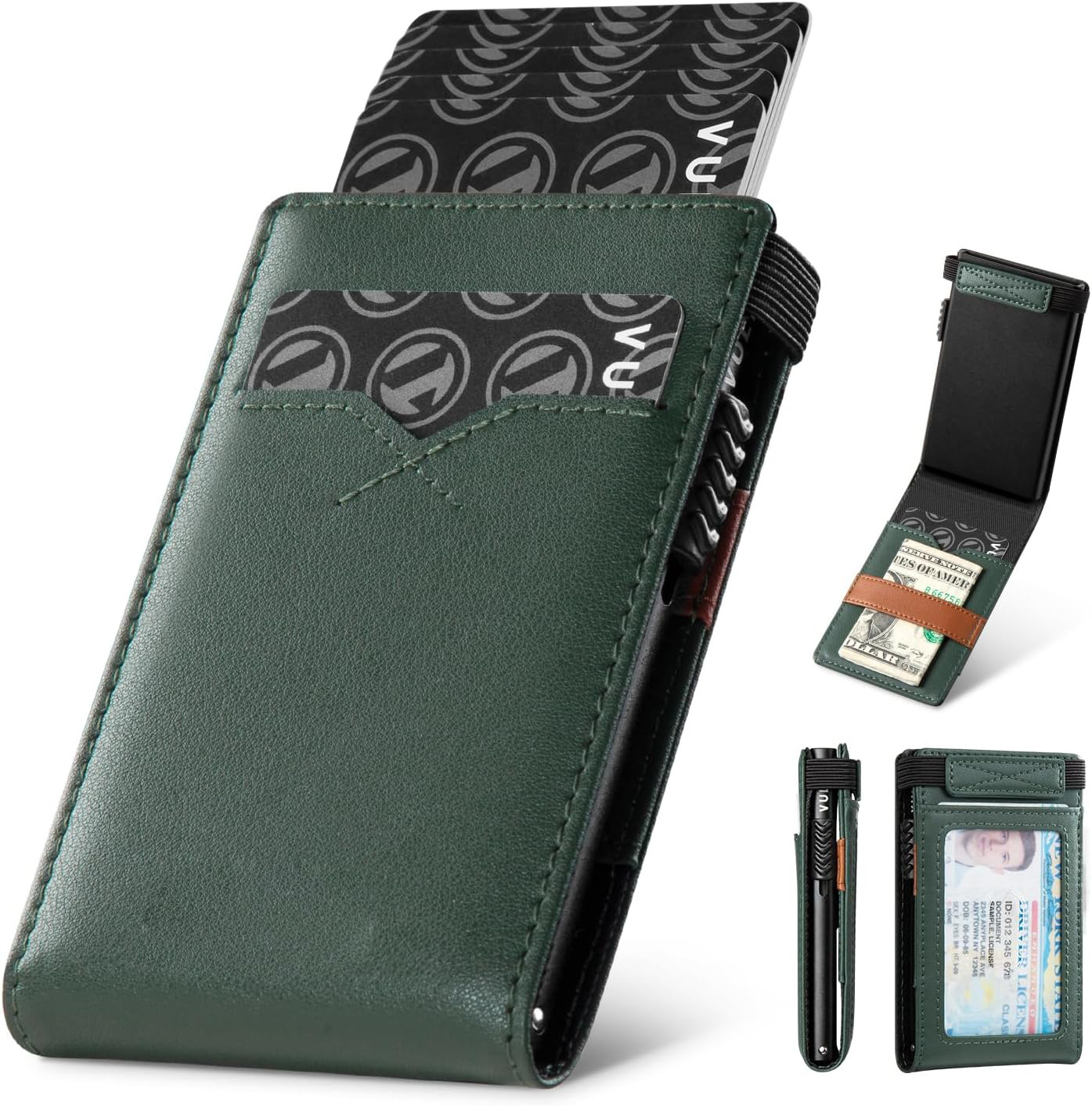 Amazon doble doble flip caja de tarjetas metálicas multifuncional RFID anti-robo cartera de cuero multi-carjeta cartera de negocios