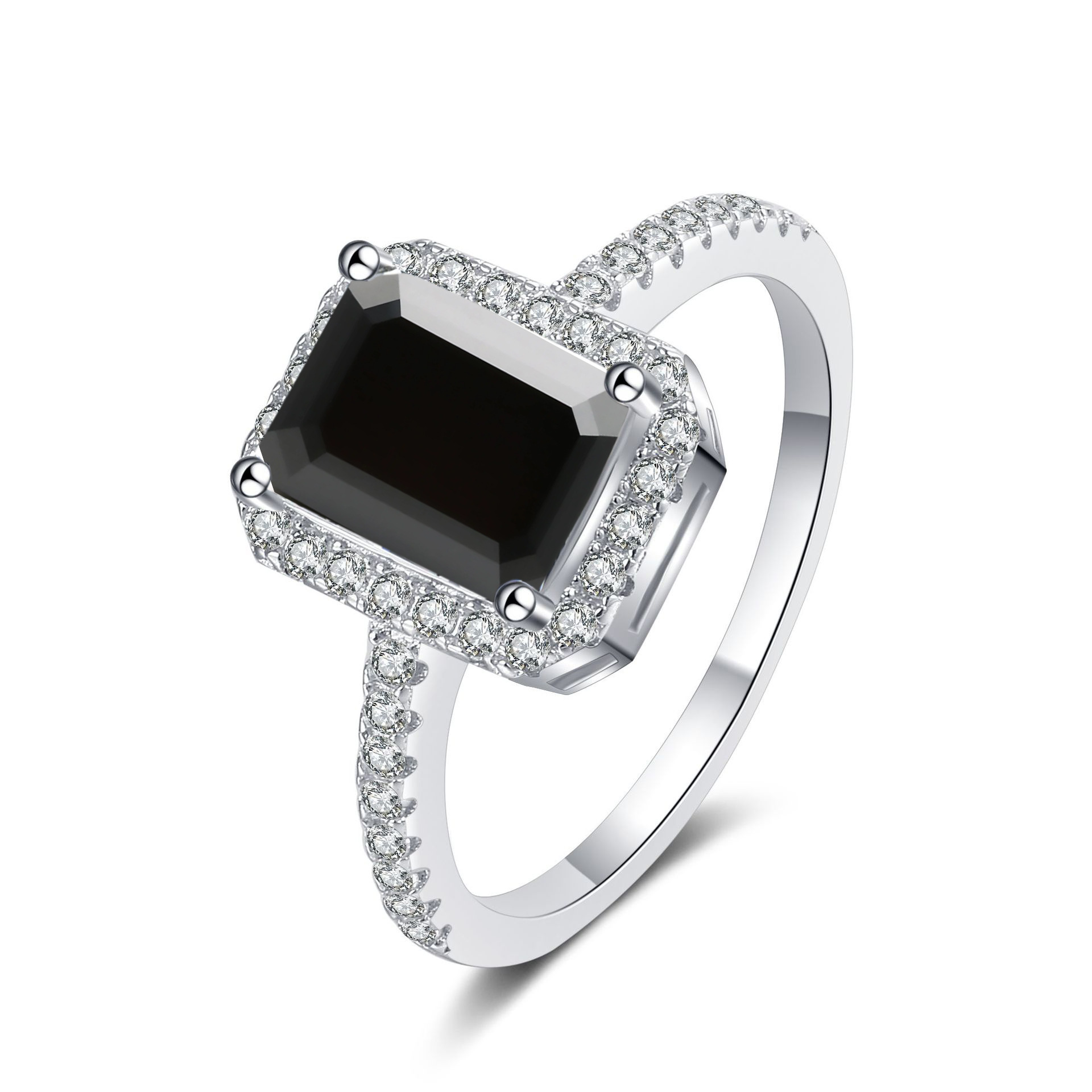 1 quilates esmeralda corte anillo de diamante de mozanita plata esterlina S925 anillo de boda anillo de diamantes de mozanita ventas transfronterizas calientes