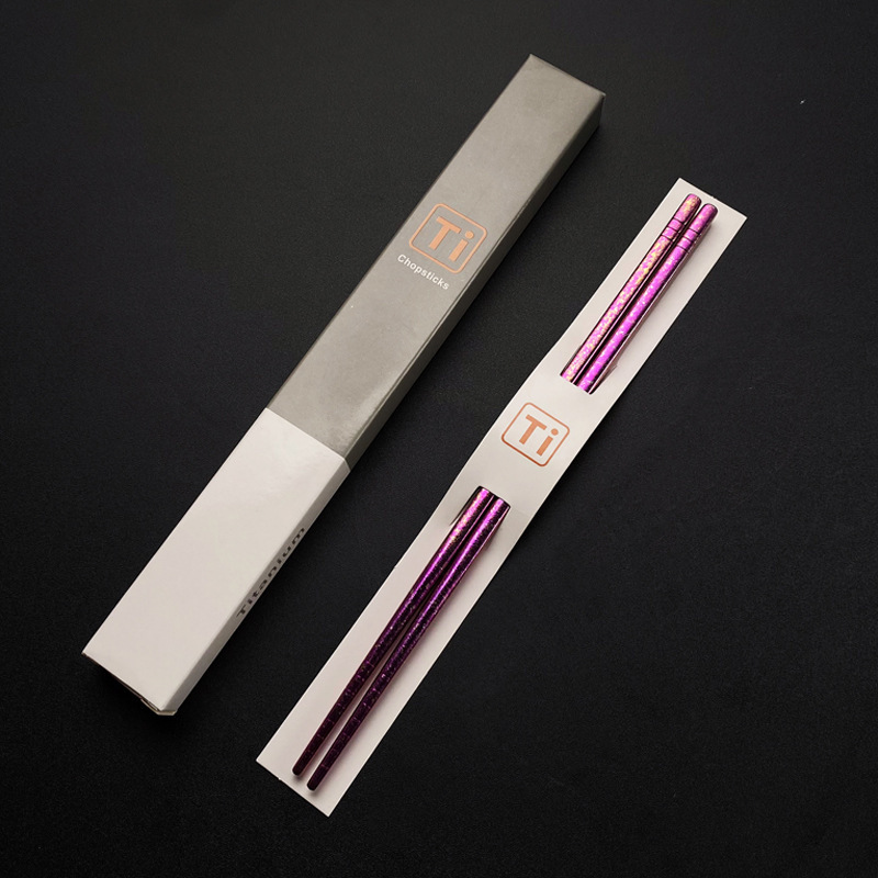 纯钛筷子5双盒装创意6环冰花结晶氧化彩色钛筷23.5cm送礼餐具筷子|undefined