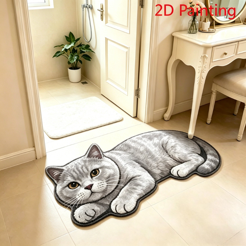 Transfronterizos de dibujos animados felinos imitando almohadillas de cachemir inodoro visual 3D absorción de agua alfombra de suelo sucia alfombra de suelo de baño doméstica resistente al desgaste