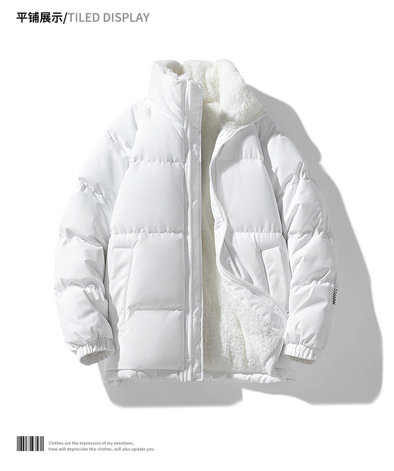 冬の子羊の綿服のダウン綿服の男性のスタンドカラーの屋外パン服の厚い保温コートのカップルの綿入れ