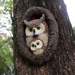 Foreign trade new product mother and child owl tree hole pendant garden decoration garden decoration animal tree hanging pastoral style ornaments