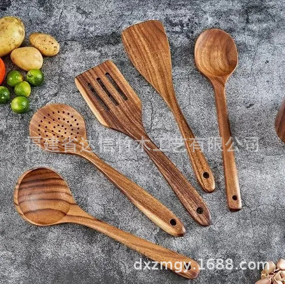 クロスボーダークッキングセット アカシア材キッチン用品 長柄スパチュラ 無垢材スパチュラ スプーンとフォーク ノンスティックキッチン 10点セット|undefined