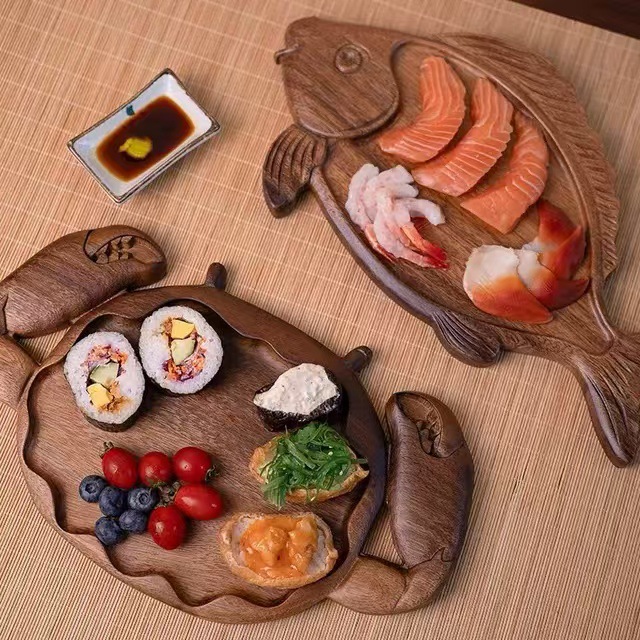 Platos de comedor creativos japoneses de madera sólida de alta calidad platos de platos caseros platos de pescado platos japoneses platos de sushi