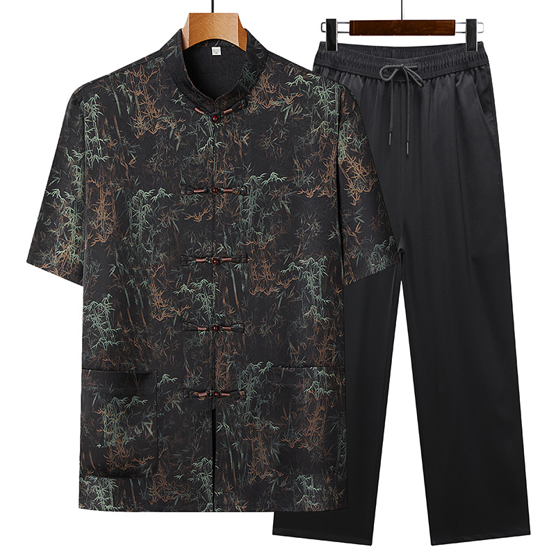 唐装男短袖爸爸夏装套装中式中老年人爷爷夏季衣服复古中国风薄款