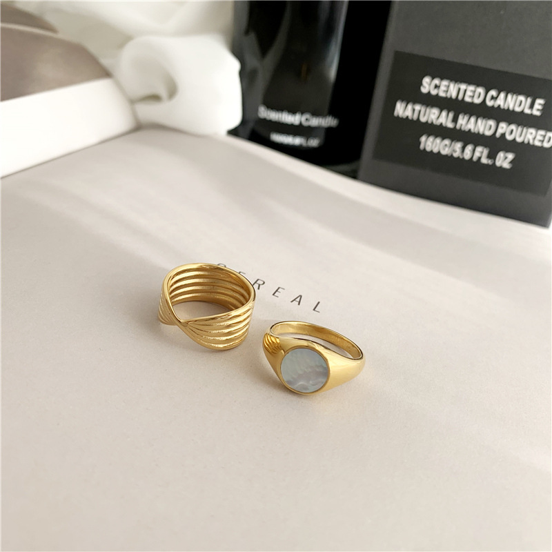Shell Inlay Material Rings Classification Basic Classic Style Geometric Titanium Steel Plating Inlay Shell 18k Gold Plated Rings