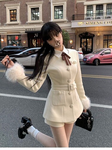 Fox Fur Inspired Snow Princess Women's Winter High-Waisted Short Shorts Set with Plush Coat