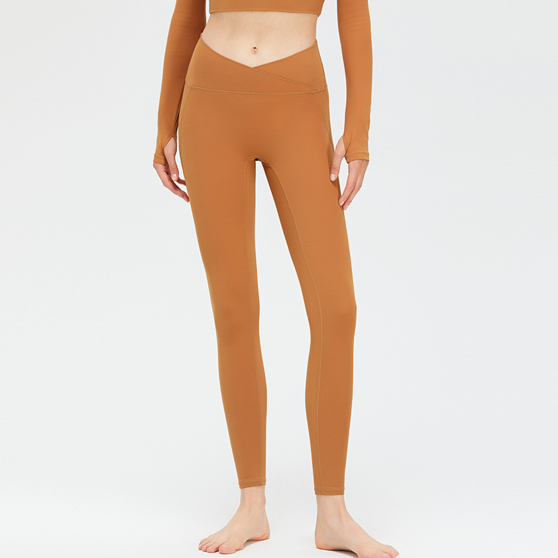 Nueva Cruz cintura fitness pantalones melocotón levantamiento de la cadera Pantalones deportivos mujeres cintura alta vientre contratación sin T línea nude yoga Pantalones