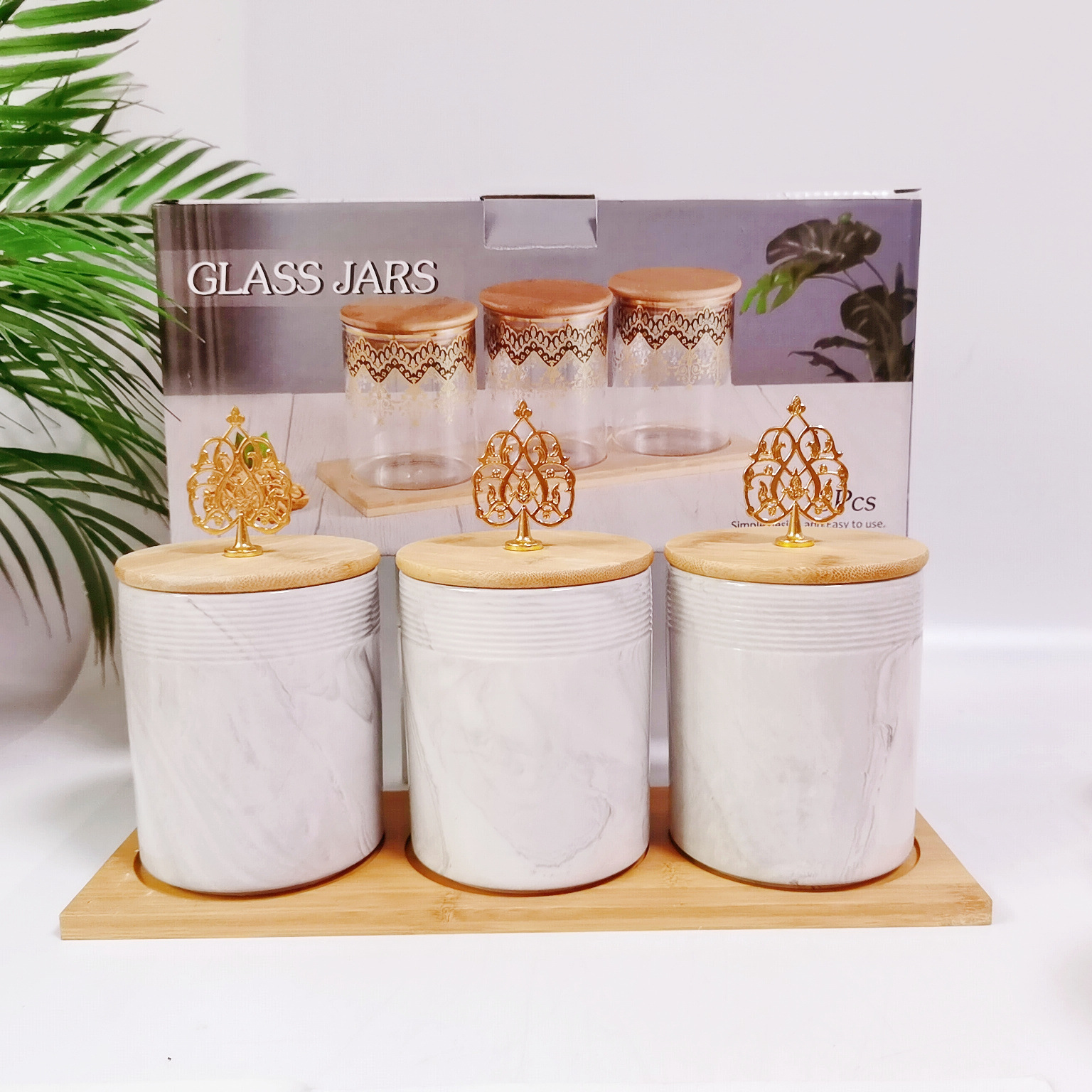 Transfronterizo de Oriente Medio Exportación de cerámica sellada Jar marbling color de almacenamiento de suelo Jar condimento Jar café té Jar