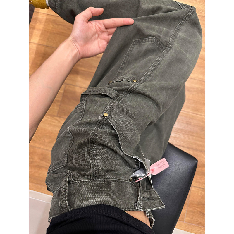 高个子简约军绿色工装阔腿牛仔裤女夏季新款垂感宽松显瘦直筒长裤|undefined
