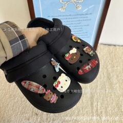 ハワイ休暇黒皮kt猫洞靴ボタンdiy取り外し可能クールギャル靴花靴表面装飾卸売り