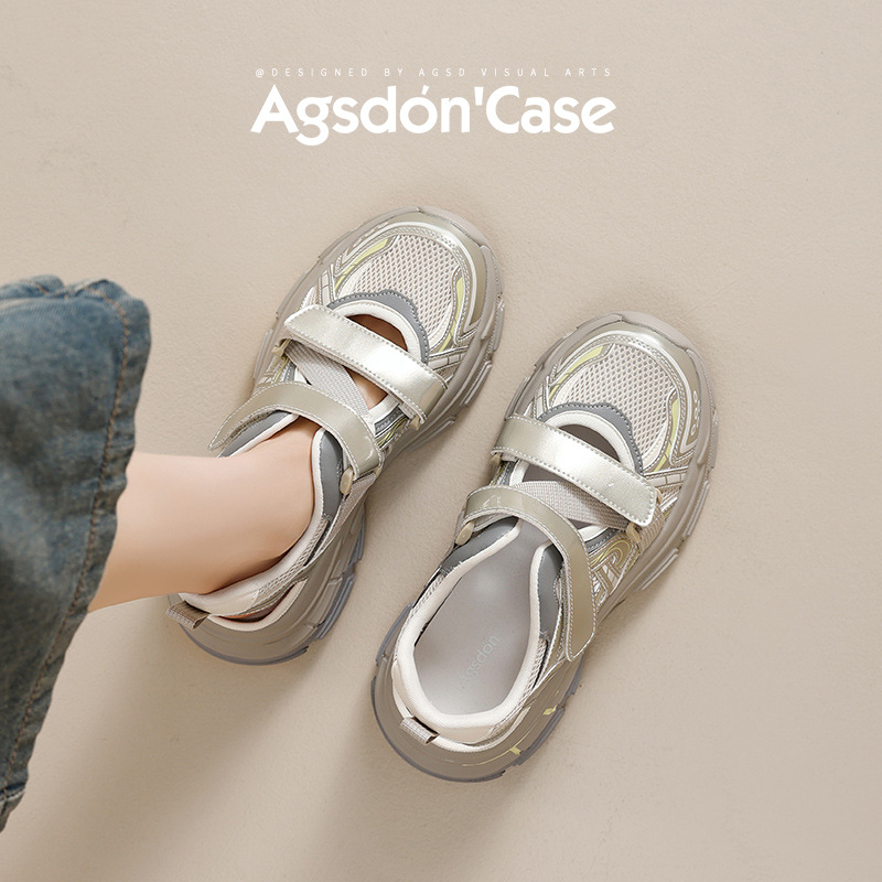 Augustion sandalias deportivas para mujer 2025 nuevo estilo de verano para llevar zapatos de papá con velcro hueco de suela gruesa