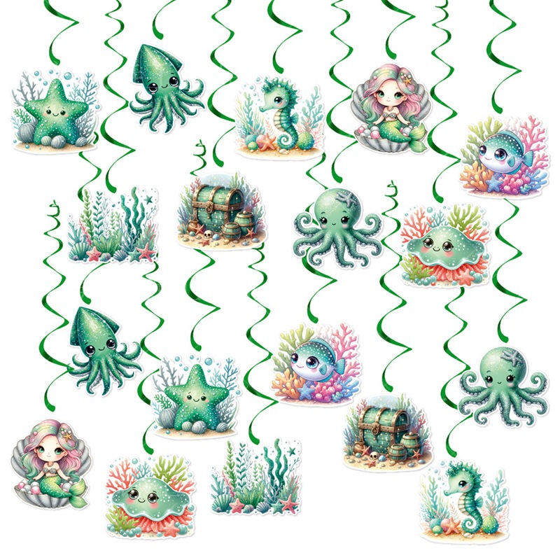 Decoración de fiesta temática submarina transfronteriza colgante espiral decoración de cumpleaños decoración de techo colgante espiral