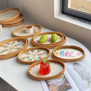 Rattan Handmade Shell Tray Nordic Creative Color Shell Fruit Basket Snack Storage Tray Tea Tray Shell Fruit Tray