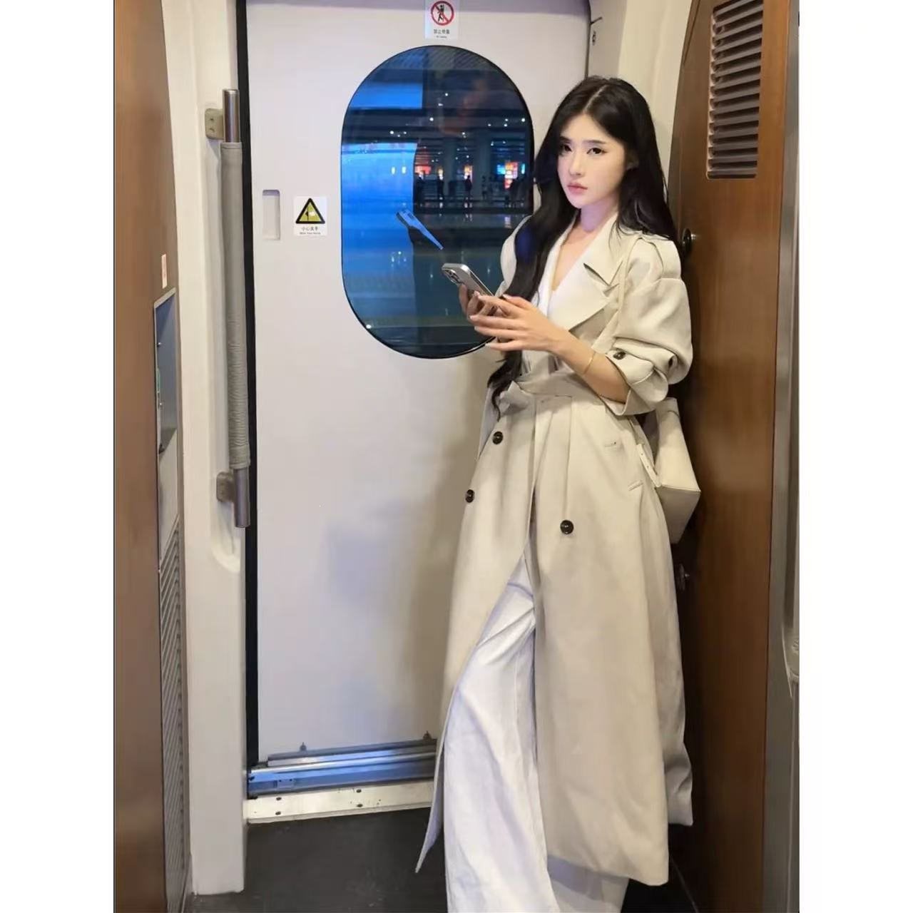 卡其色风衣外套女中长款2026春秋季新款韩版流行休闲系带收腰大衣