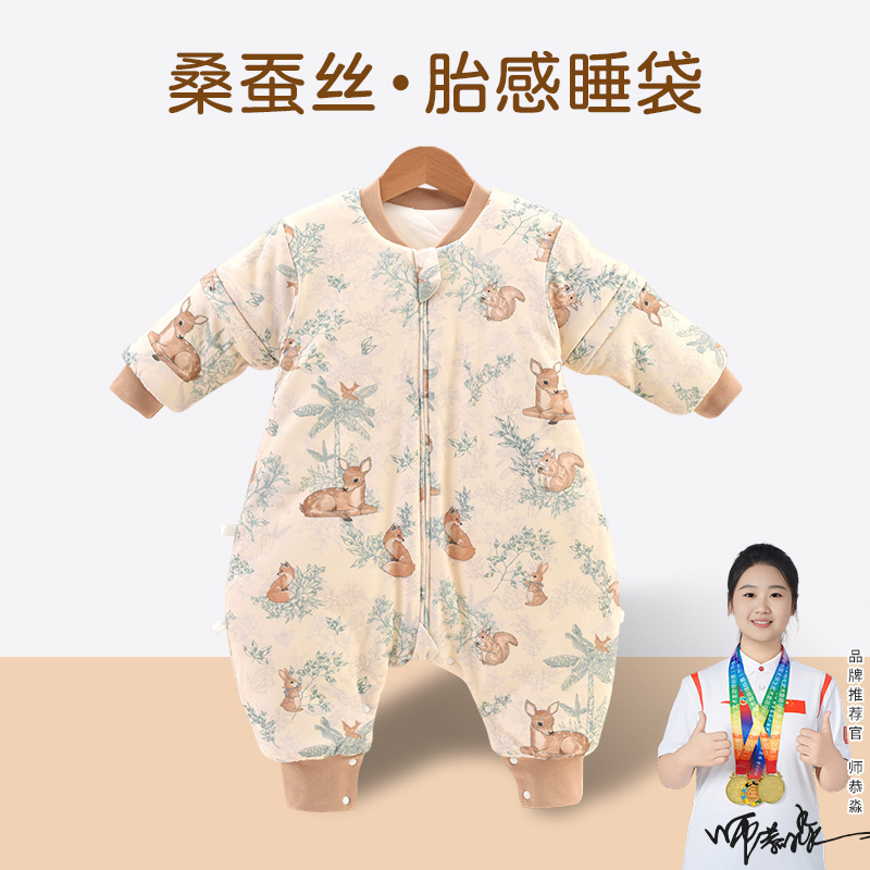 Silk Baby Sleeping Bag for Spring, Autumn, and Winter, Thick Model, Anyang Children's Clothing, Newborn Baby Split-Leg Pure Cotton Class a Anti-Kick Blanket