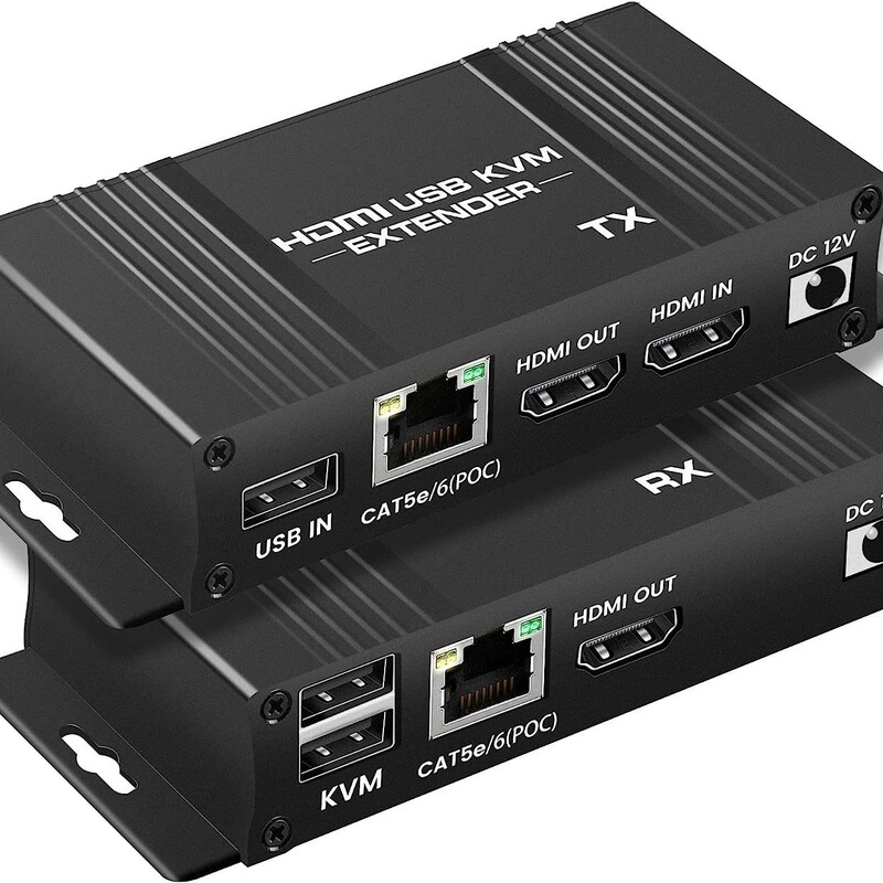 Hdmikvm Extender 60m USB Ethernet Extender Cat 5E/6/7 Cable 1080P Poc Power Supply