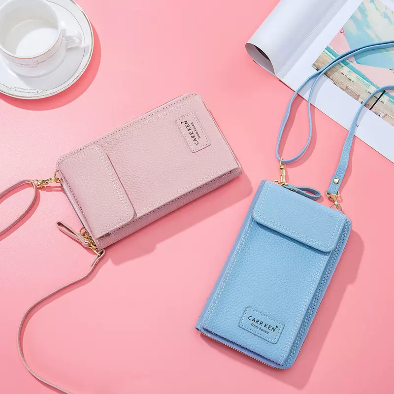 2025新款女士手机包女韩版时简约尚荔枝纹单肩斜挎包多功能手机袋