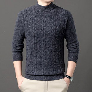 Autumn and Winter 100% Sheep Wool Sweater Half Turtleneck Jacquard Classy Cashmere Sweater Thickeneded Warm Sweater for Men W9902