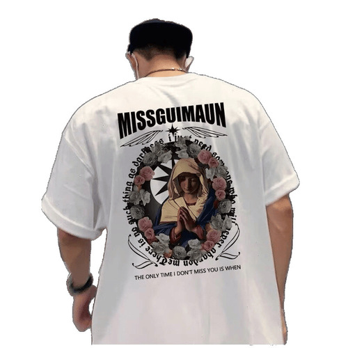 2025 Summer Pure Cotton Short-Sleeve T-Shirt for Guys, American-Style Instagram-Favorite Half-Sleeve Loose Fit Tee in Plus Sizes, Trendy Brand Base Layer
