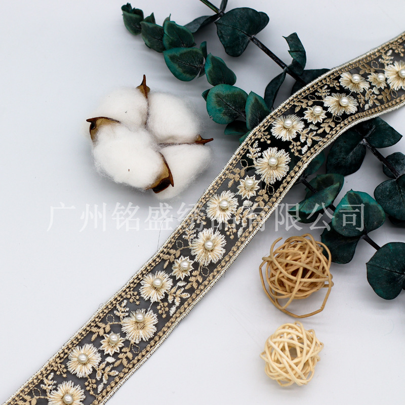 3.5cm新品欧根紗刺繍レース服アクセサリー漢服頭飾りベルトアクセサリーレース花リボン