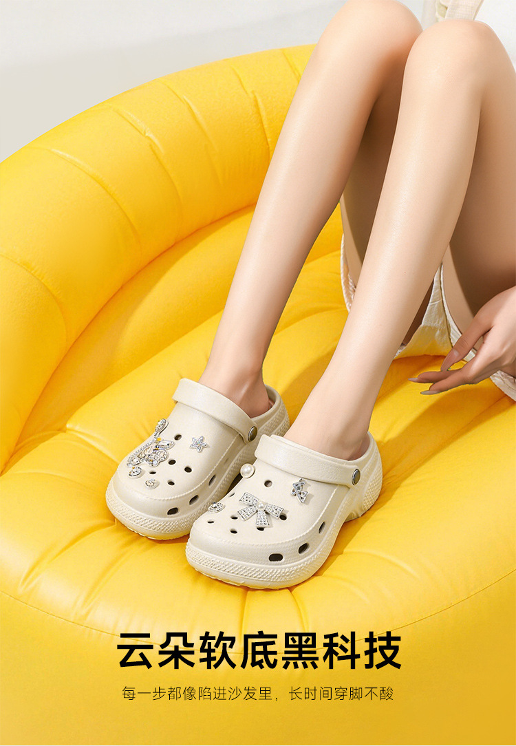 Dép lỗ xỏ ngón nữ đế dày EVA tăng chiều cao 5.5 cm, chống trượt chống mùi, mũi trùm kín — EN30 Xương trắng chi tiết 5
