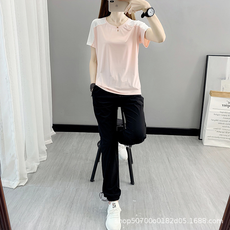 New Quick Dry Women's Short Sleeve Running Outdoor Fitness Loose Sport Camouflage Jump Rope Training Ice Silk Breathable T-Shirt 