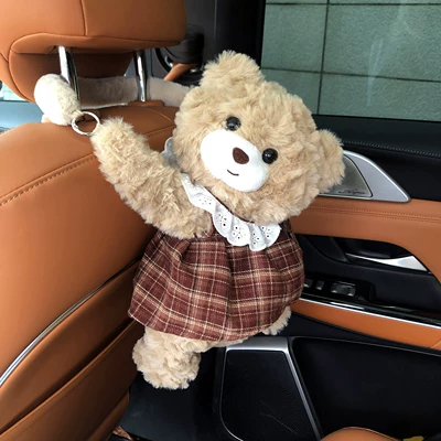 Cream Princess Car Storage Hanging – Car tissue box/set - coffee-dress-bear-plush-tissue-box
