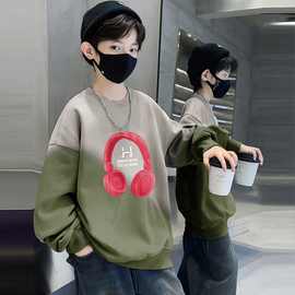 天才鲸童装新款男童加绒卫衣冬装中大男孩春秋款宽松圆领儿童上衣