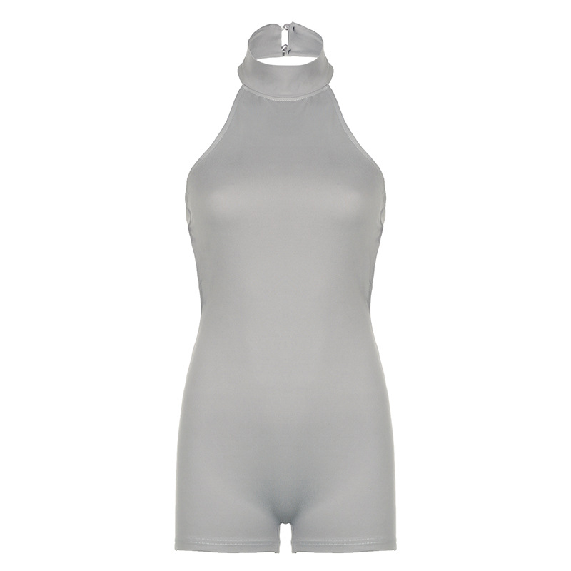 Casual Sexy Street Cool Women Sexy Sports Solid Color Halter Backless Jumpsuit Shorts