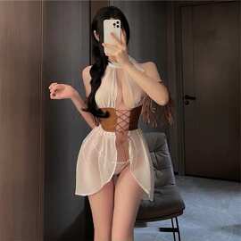 歆桃性感绑带复古睡衣女透视睡裙西部牛仔风纯情古代情趣内衣套装