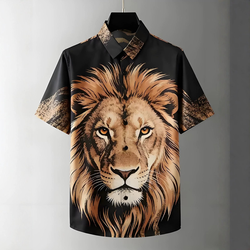 Foreign trade cross-border European and American style 3D leopard print short-sleeve shirt for men, trendy brand, personalized loose casual shirt Foreign trade cross-border European and American style 3D leopard print short-sleeve shirt for men, trendy brand, personalized loose casual shirt