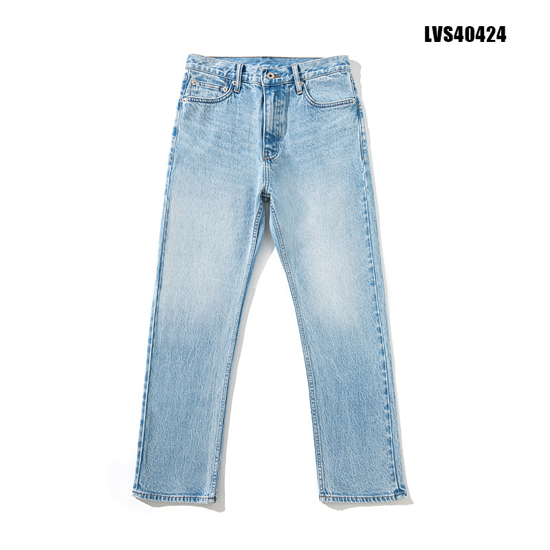 American Kanglong Fabric Ice Blue Washed Vintage 505 Slim Straight Micro-Elastic Clean Fit Jeans for Men