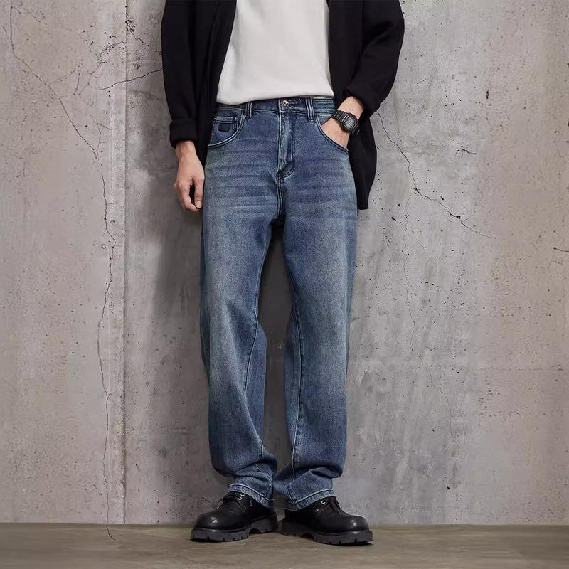 Spring and Summer new elastic straight jeans Turkish Blue simple all-match comfortable spring men's pants trendy and comfortable Spring and Summer new elastic straight jeans Turkish Blue simple all-match comfortable spring men's pants trendy and comfortable