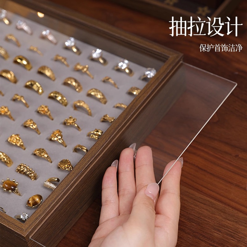 木製リングディスプレイボックスパレット100個のリング収納ホルダーを収納できる透明なハイエンドの軽い高級ディスプレイスタンド|undefined