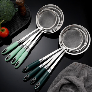 304 Stainless Steel Mesh Leakage Kitchen Deepening Fried Soybean Milk Filter Flour Sieve Long Handle Face Fishing Hot Pot Spoon Oil Grid