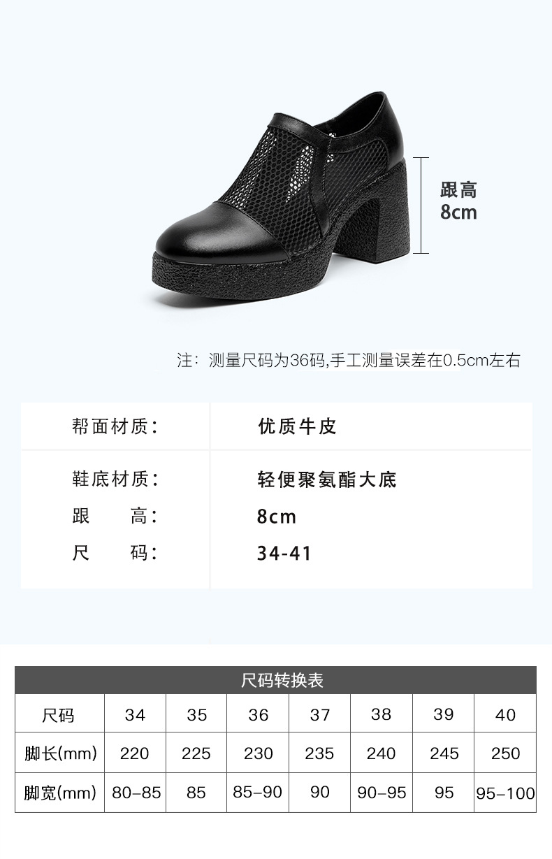 Giày sandal cao gót nữ da lưới mũi kín gót dày đế dày — đen chi tiết 14