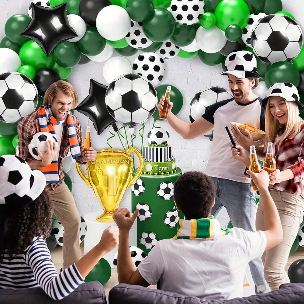 Balón verde de fútbol para niños con tela de fondo de cumpleaños set decoración de la Copa del Mundo