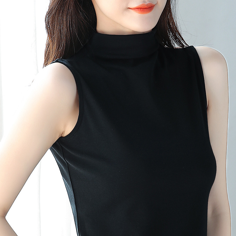 Small High Collar Sleeveless T-Shirt Top Women's Design Sense Hong Kong Style Retro Elegant Black Slim-fit Inner Wearing Outer Wearing Vest Trendy Small High Collar Sleeveless T-Shirt Top Women's Design Sense Hong Kong Style Retro Elegant Black Slim-fit Inner Wearing Outer Wearing Vest Trendy