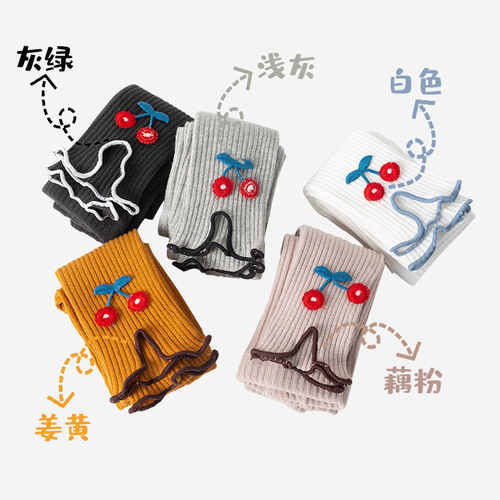 Children's leggings girls' pantyhose spring and autumn fungus edge cherry baby nine-point leggings baby Korean version wholesale