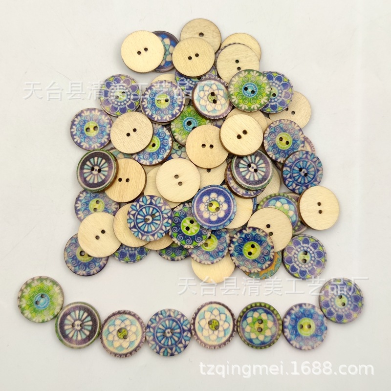 1,5/2/2,5 cm botón redondo impreso azul impresión redonda botón de madera 100 piezas un paquete