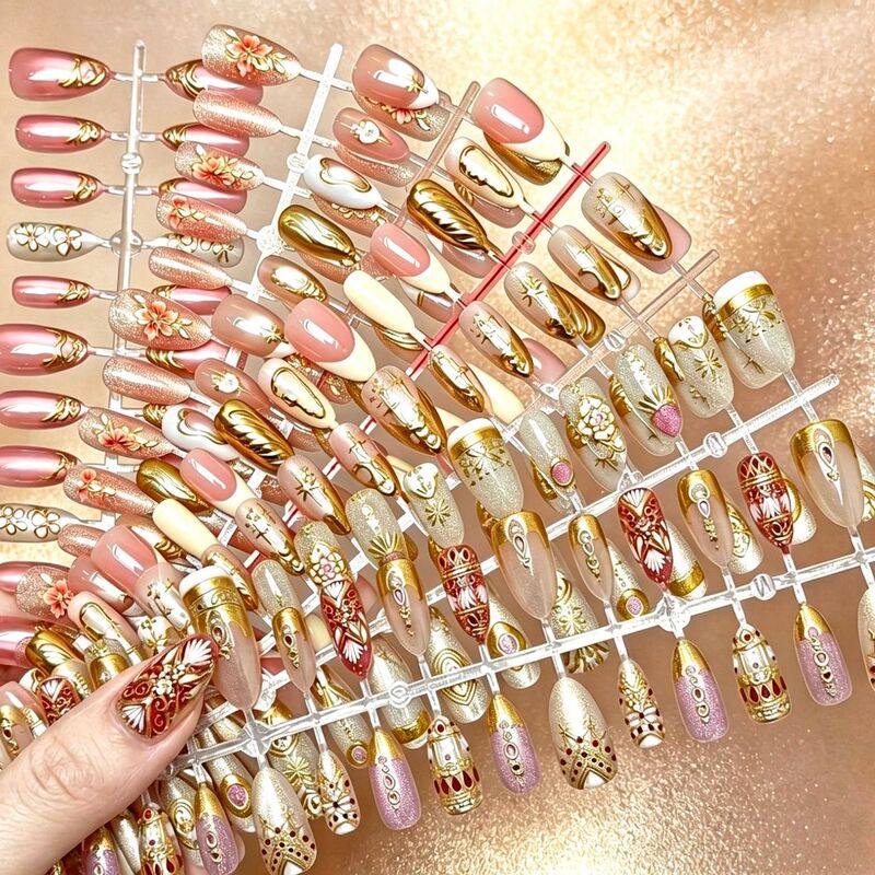30 Pieces of Cross-Border Hot-Selling Light Luxury Gold Embossed Wearable Nails, Nail Tips in Different Sizes, Finished Nail Art Wholesale, Pre-Made Nails 30 Pieces of Cross-Border Hot-Selling Light Luxury Gold Embossed Wearable Nails, Nail Tips in Different Sizes, Finished Nail Art Wholesale, Pre-Made Nails