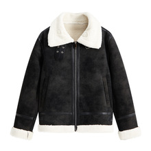 皮毛一体男短款机车帅气2025新款翻领飞行服潮流PU皮衣皮夹克外套