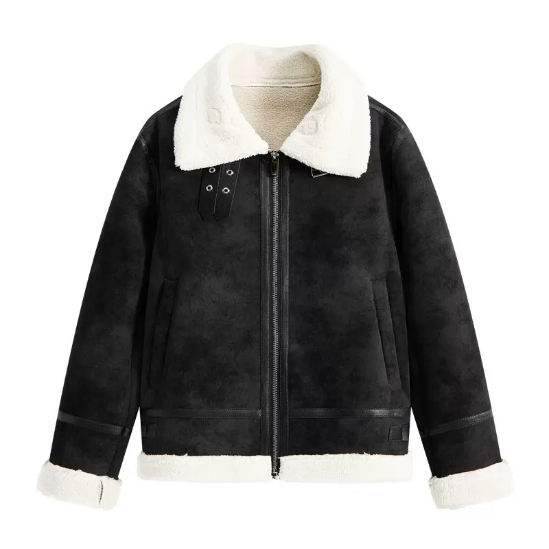 皮毛一体男短款机车帅气2025新款翻领飞行服潮流PU皮衣皮夹克外套