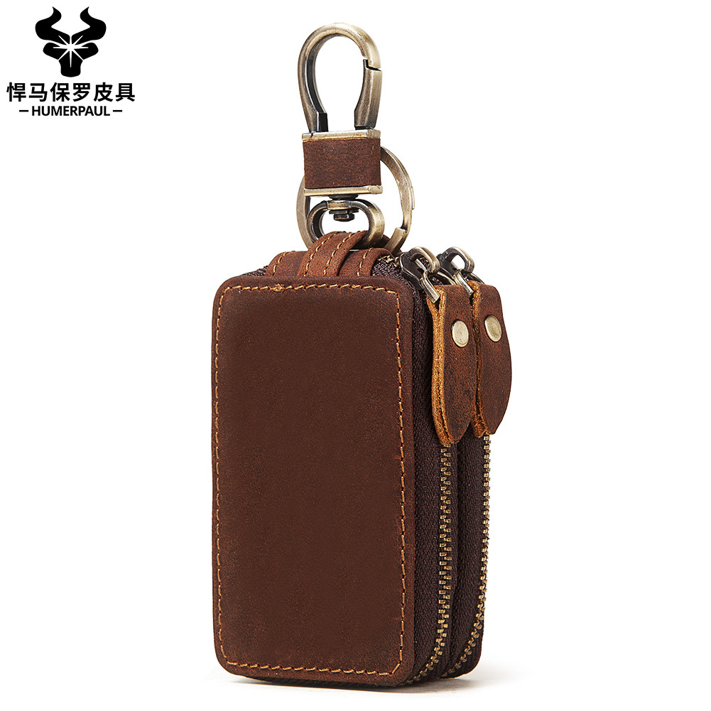 汽车钥匙包双拉链疯马皮奔驰大众奥迪锁匙包男士皮包真皮鑰匙包