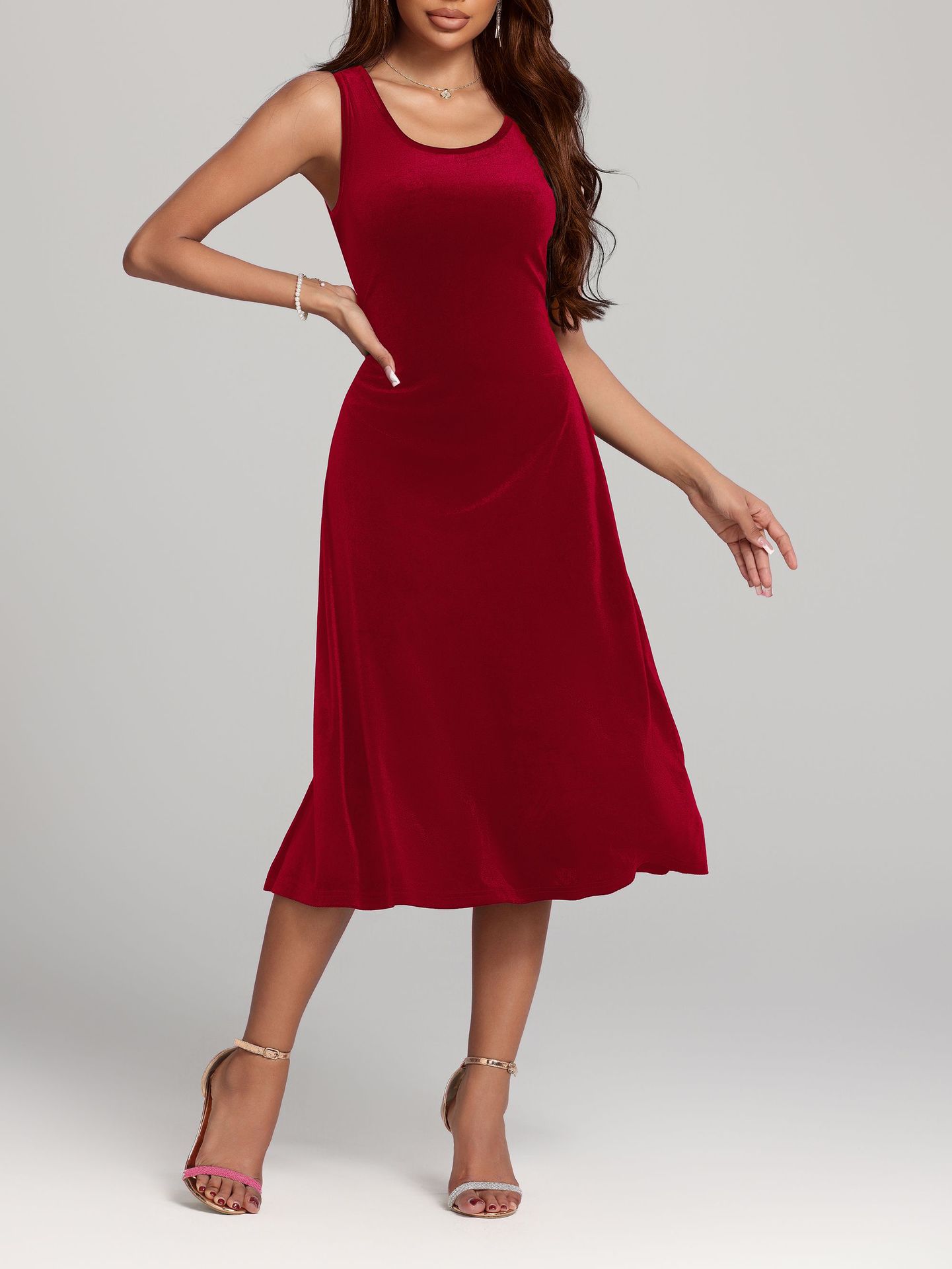 Autumn Winter Mid Length Sexy Slimming High Sense Pleuche Dress Women Dress