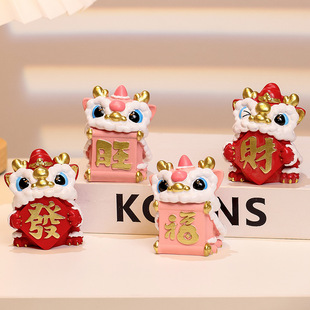 National Tide Lion Dance Resin Small Ornaments New Year Cute National Wind Dragon Dance Small Gift Accompanying Gift Creative Small Gift Hand-held