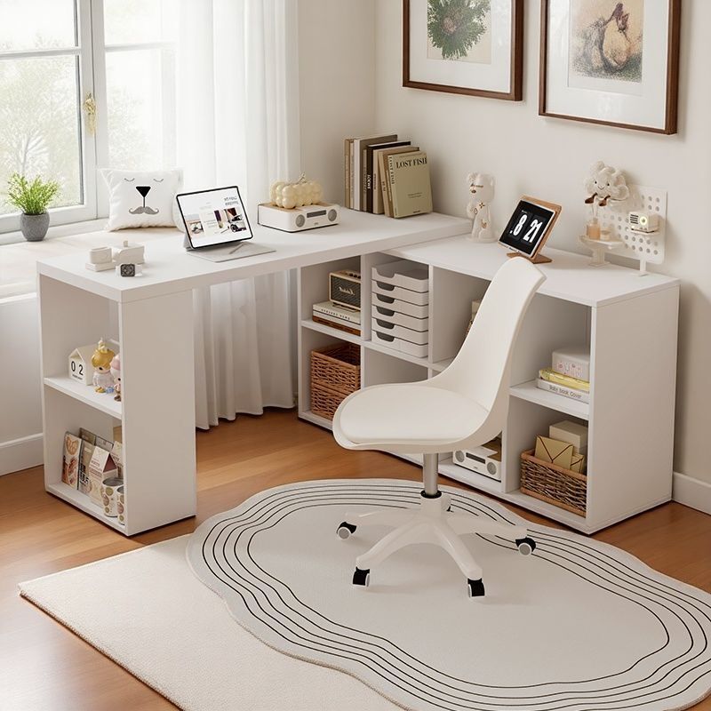Corner Desk and Bookshelf Integrated Table for Home Bedroom, Girls' Computer Desk, Solid Wood L-Shaped Corner Work Desk Corner Desk and Bookshelf Integrated Table for Home Bedroom, Girls' Computer Desk, Solid Wood L-Shaped Corner Work Desk